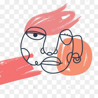 简洁夸张表情人物脸部毕加索风格抽象线条画