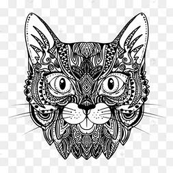 黑白猫咪抽象禅绕画
