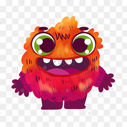 大眼睛卡通毛绒绒水彩可爱怪兽