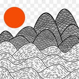 黑白风格山海日月星辰下载 png下载psd星辰大海山海日月下载 png下载
