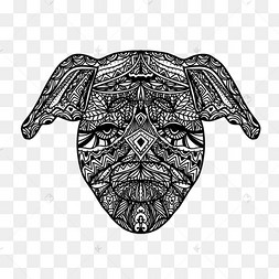 黑色线条狗狗肖像抽象禅绕画风zen