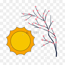冬天的太阳和梅花下载 png下载psd卡通手绘黄色太阳月亮线条插画下载