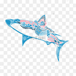 几何图形撞色海洋生物鲨鱼