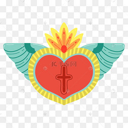 绿色翅膀十字架神圣爱心