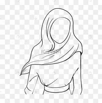 飘逸头巾穆斯林女性线条画