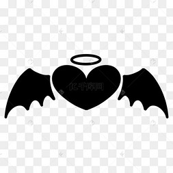 带有翅膀的爱心剪影