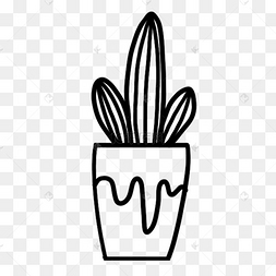 创意黑白单色涂鸦线条手绘花盆下载 png下载psd简约创意盆栽花矢量图