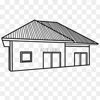 乡村平房建筑黑白剪贴画