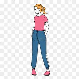 蓝色长裤可爱女生卡通人物剪贴画