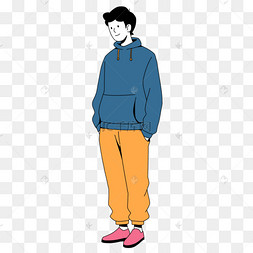 蓝色卫衣可爱男生卡通人物剪贴画