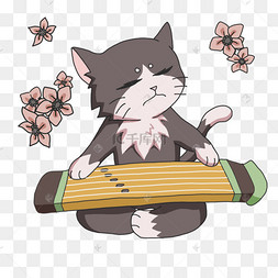 卡通古筝可爱音乐小猫咪