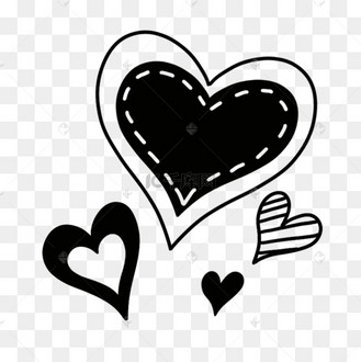 四个可爱的的黑白涂鸦爱心