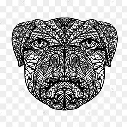 黑白风格线条狗狗肖像抽象禅绕画