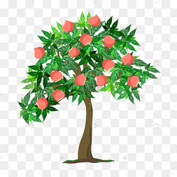 粉色桃子卡通水果树