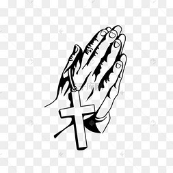 黑白十字架祈祷的手势