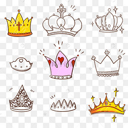 png皇冠图标下载 png下载psd可爱闪耀卡通线条画宝石王冠涂鸦下载 png