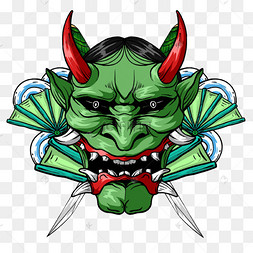 绿色日本恶鬼汉尼娅面具