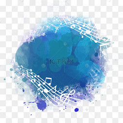 蓝色水彩不规则五线谱音符