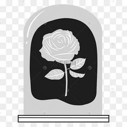 玻璃罩中的玫瑰花黑白插画