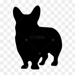 短腿小柯基剪影走路的可爱卡通狗剪影贵宾犬黑白剪影剪贴画白色背景上