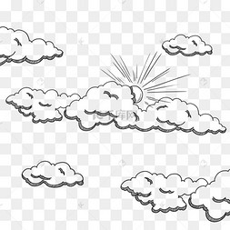 黑白素描天气雕刻风格云朵阳光