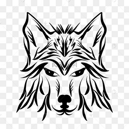 黑色简笔画装饰艺术狼纹身图