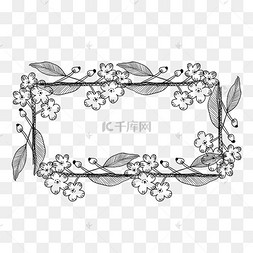 线描花卉叶子长方形边框