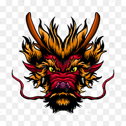 红色毛发中国龙龙头纹身t恤图案