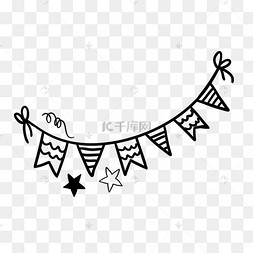 线稿生日涂鸦卡通图案彩旗