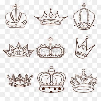 简单黑白线条画王冠涂鸦