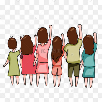 卡通手画了一群人背后