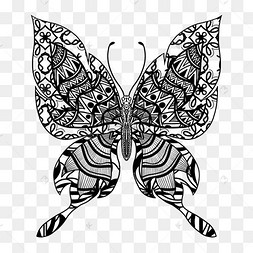 几何线条画对称黑白蝴蝶填色本