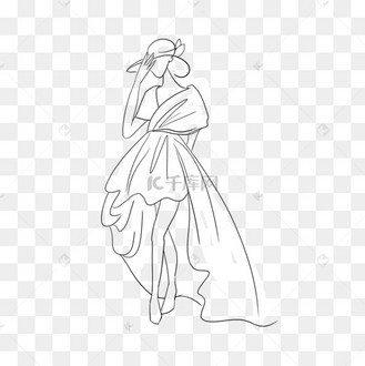 抽象线条画法式风格婚纱婚礼人物