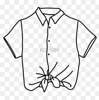 打结短袖女性衣服衬衫剪贴画黑白