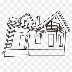 二层别墅建筑黑白剪贴画