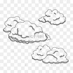 黑白素描可爱云朵天气雕刻风格