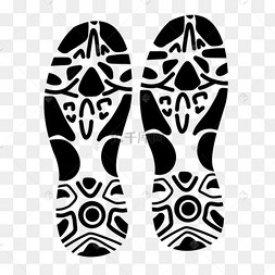 运动鞋双脚站立印记黑白鞋印