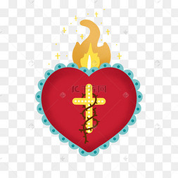 黄色火焰十字架神圣爱心