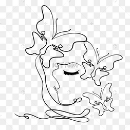抽象线条画蝴蝶人物闭眼的人脸