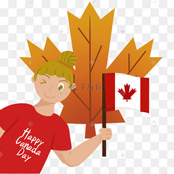 在加拿大日举旗庆祝的女孩