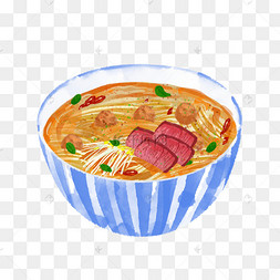 越南河粉汤面辛辣水彩食物早晚餐