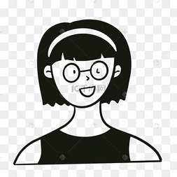 白色发箍戴眼镜的女孩无色人物头像下载 png下载psd斜坐戴眼镜看书