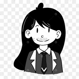 长发丸子头学生无色人物头像