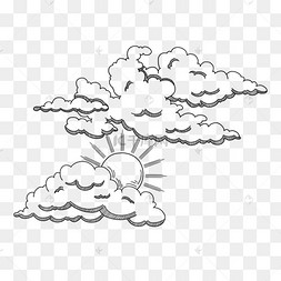 黑白线条太阳云朵