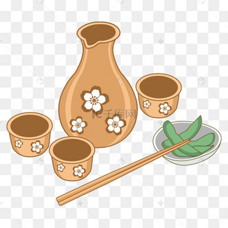 浅棕色花朵图案日本清酒