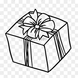 蝴蝶结生日礼盒黑白线稿剪贴画