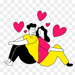 背对背坐着的情人节线条人物插画