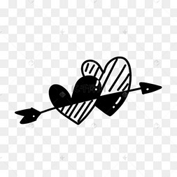 被箭射中的黑白涂鸦爱心