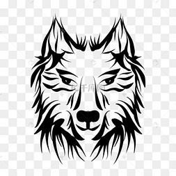 黑白线条狼头装饰艺术狼纹身图