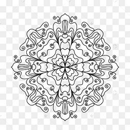 抽象对称线稿印度花纹黑白万花筒
